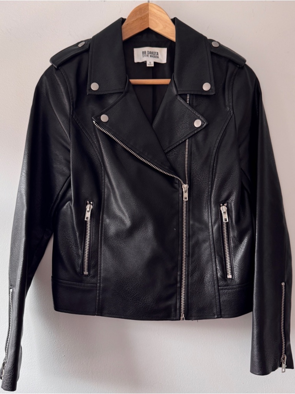 Black Faux Leather Jacket with Silver Hardware